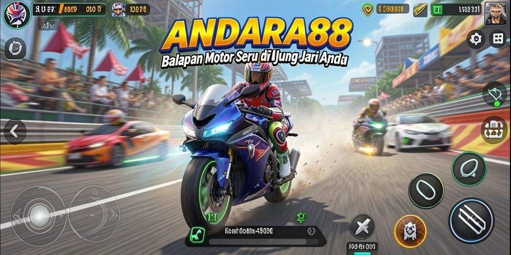 Tampilan gameplay menegangkan di trek balapan motor yang menawan.