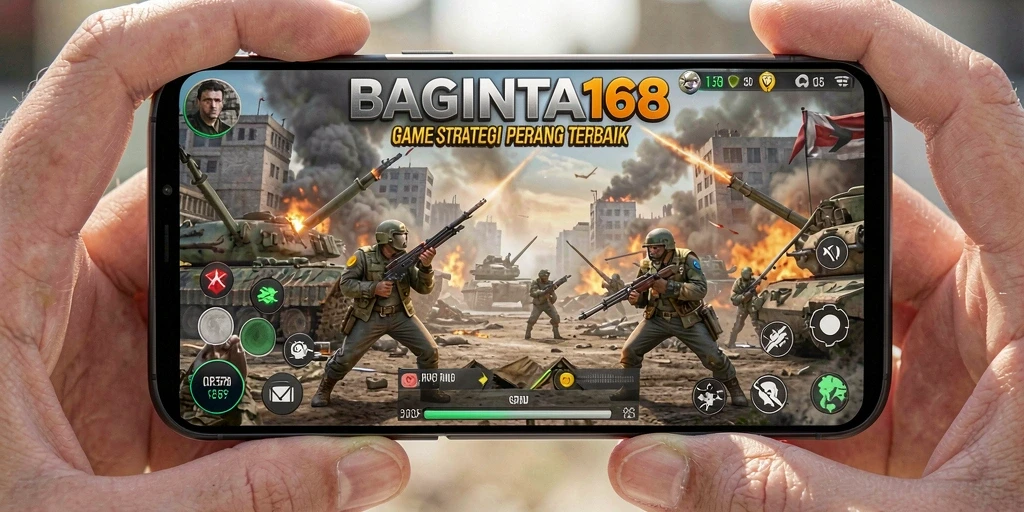 Tangkapan layar utama BAGINTA168 menampilkan aksi pertempuran strategis