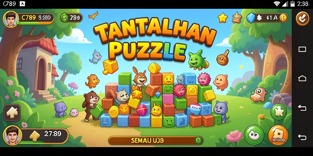 Tampilan gameplay C789 menampilkan potongan-potongan teka-teki yang berwarna-warni.