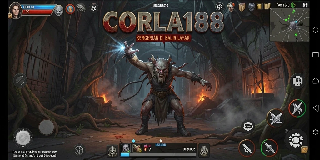 Screenshot gameplay dari CORLA188 menampilkan suasana menyeramkan dan mencekam.