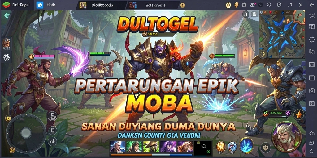 Screenshot utama DULTOGEL menampilkan aksi seru gameplay MOBA.