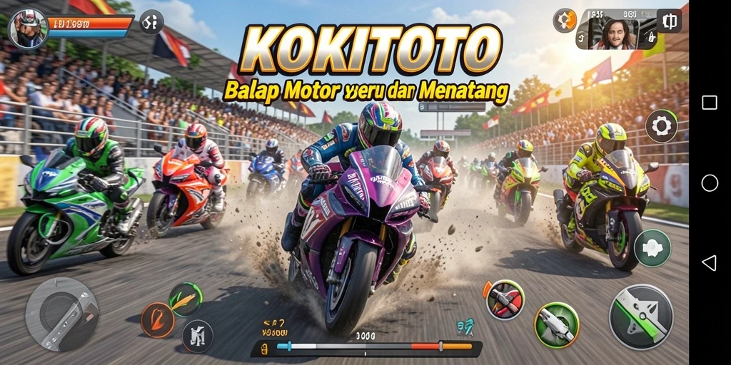 Gameplay seru KOKITOTO dengan balapan motor yang menantang.