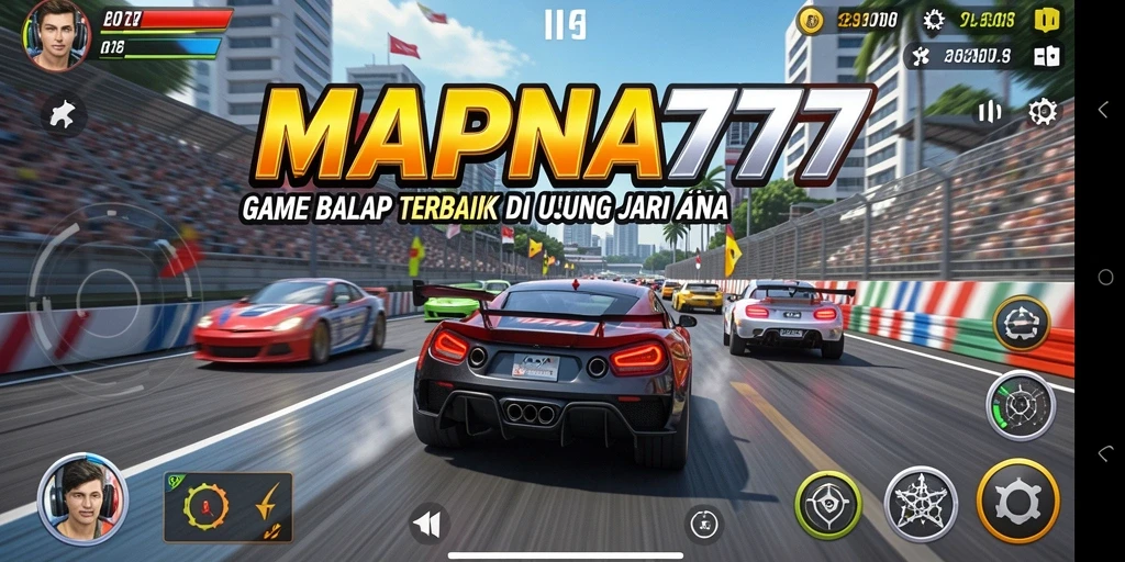 Screenshot gameplay MAPNA777 menampilkan aksi balap yang mendebarkan.