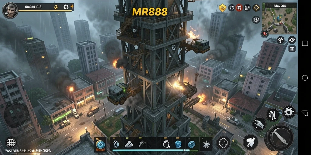 Tangkapan layar gameplay MR888 yang menampilkan strategi Tower Defense yang mendebarkan.