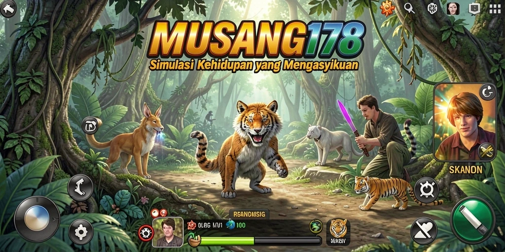Screenshot utama MUSANG178 menampilkan gameplay simulasi kehidupan yang realistis.