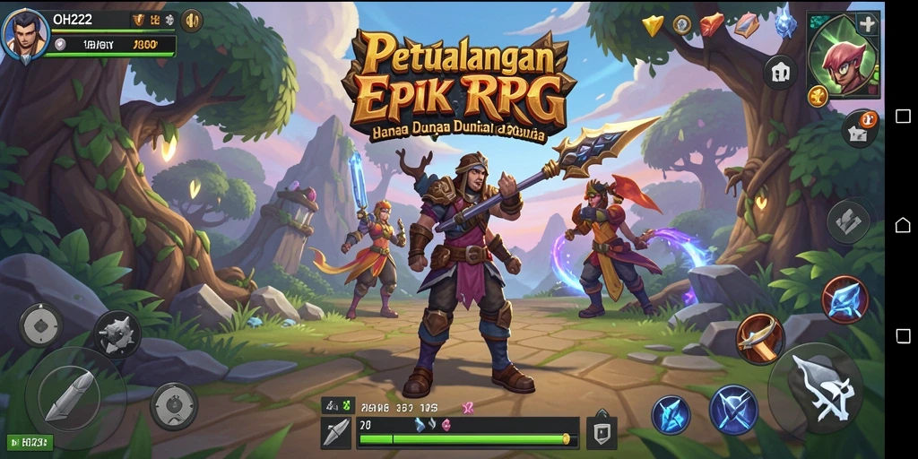 Screenshot utama OH222 menampilkan aksi seru dan karakter RPG yang dinamis.