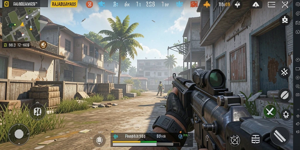 Tampilan gameplay intens dalam RAJABUAYA89 dengan aksi tembak-menembak.