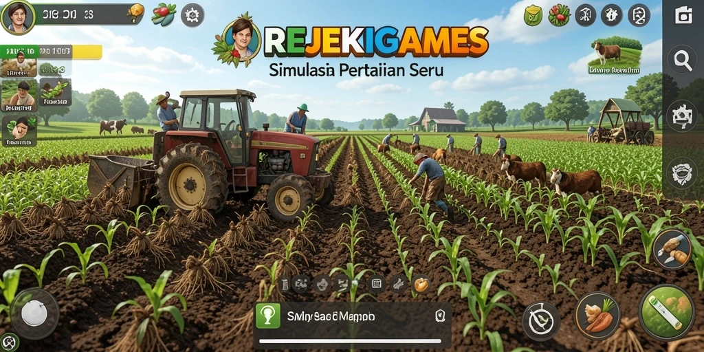 Gameplay REJEKIGAMES yang menampilkan pertanian virtual yang menyenangkan.